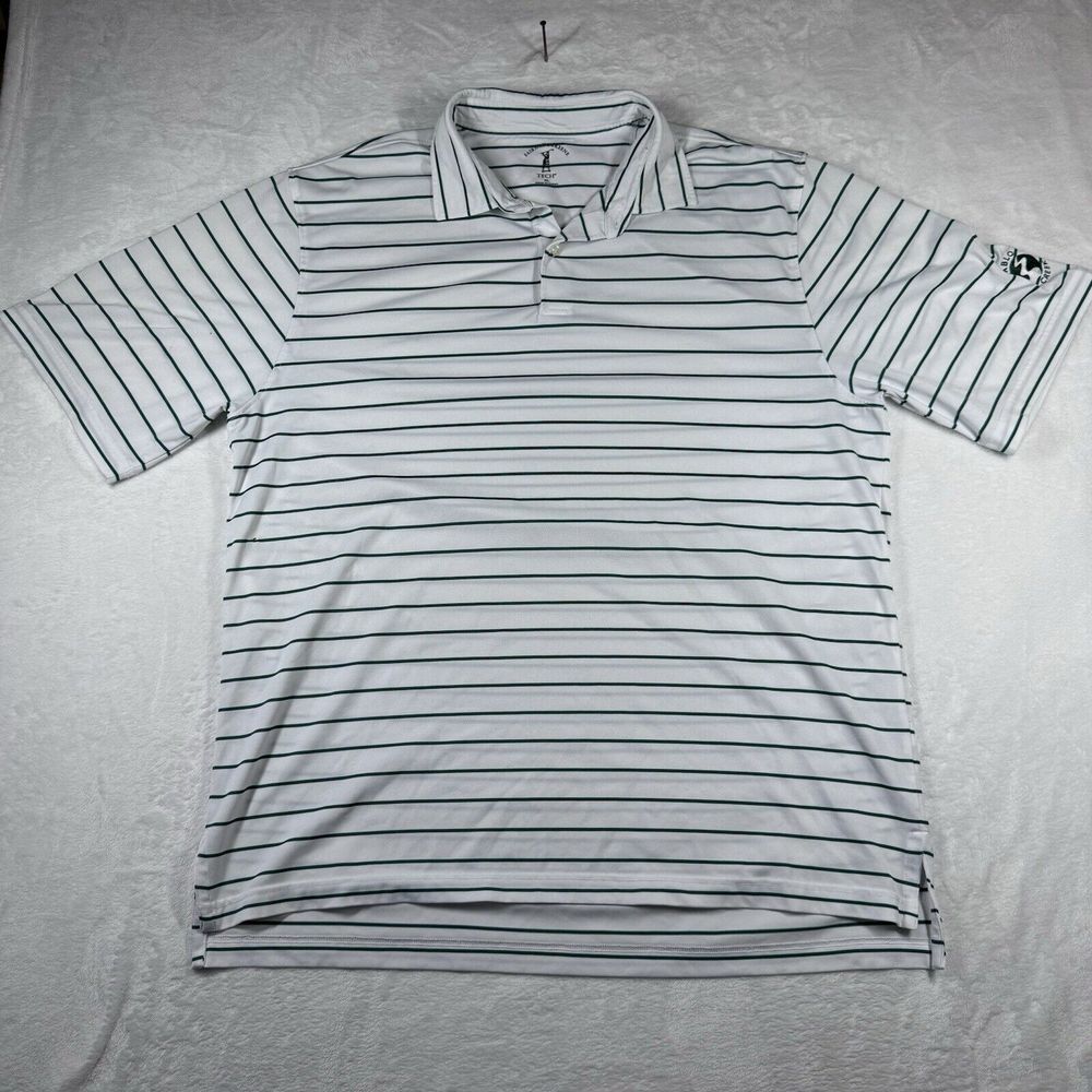 Fairway & Greene F&G Tech Polo Shirt Men XL Green/White Striped Cotton Golf
